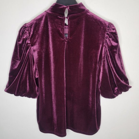Laundry by Shelli Segal Velour Mock Neck Balloon Sleeve Burgundy Blouse - Picture 6 of 10